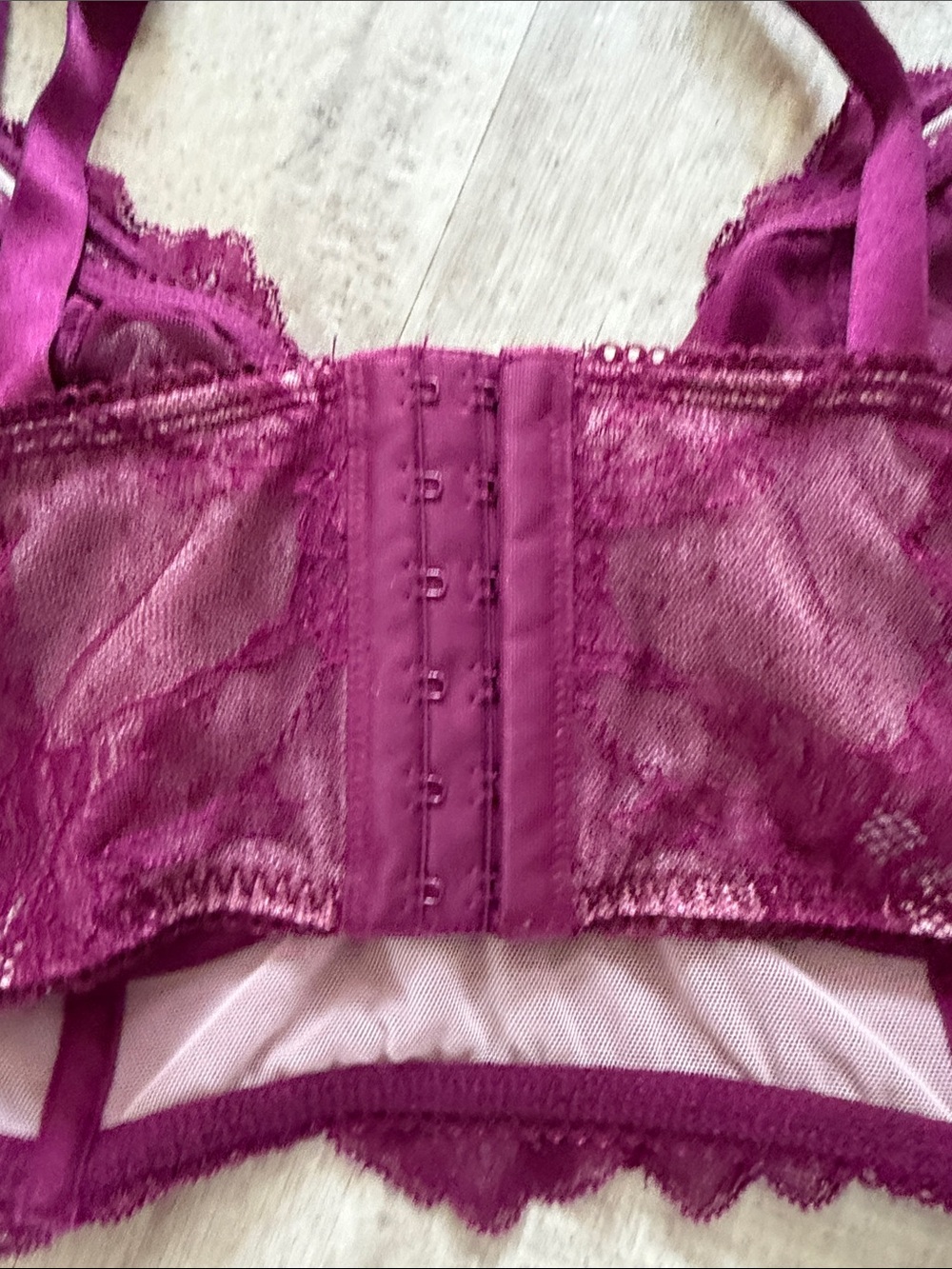 Sheer Lace Underwire Bralette & Brief Set - Deep Berry SET! - Picture 5 of 7